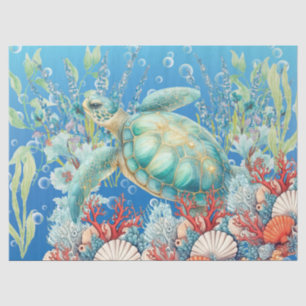 Elegant Pastel Watercolor Sea Turtle Decoupage Tissue Paper