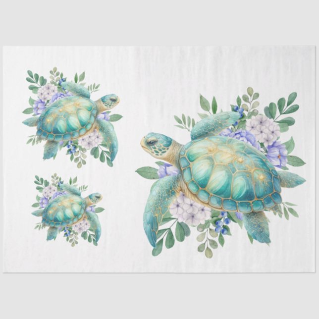 Elegant Pastel Watercolor Sea Turtle Decoupage Tissue Paper (Front)