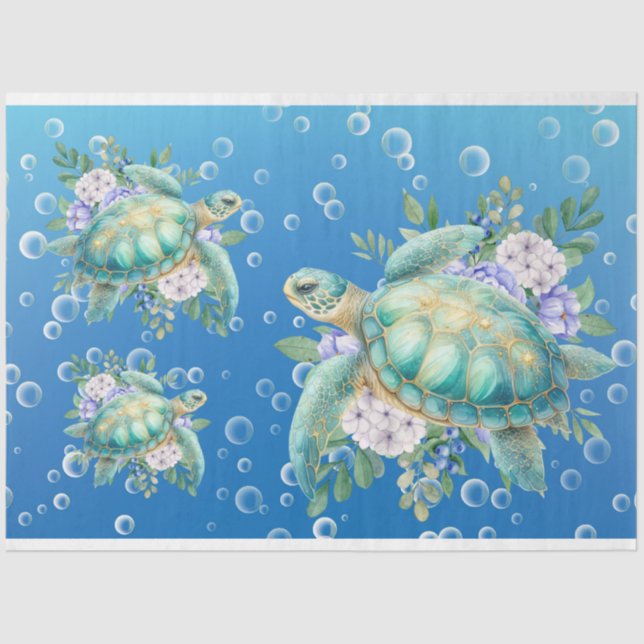Elegant Pastel Watercolor Sea Turtle Decoupage Tissue Paper (Front)