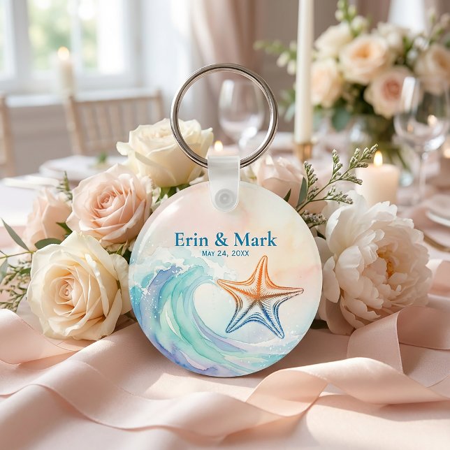 Elegant Pastel Watercolor | Soft Blush & Aqua Keychain (#weddingfavor #beachwedding #coastalwedding #weddingideas #personalizedgifts #weddingkeychain#summer)
