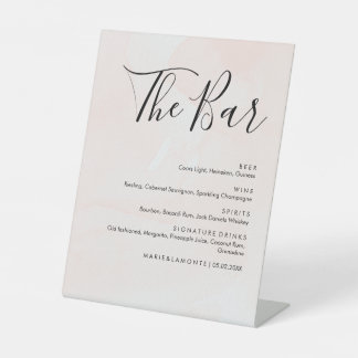 Elegant Pastel Wedding Drinks Bar Menu Pedestal Sign