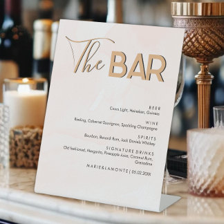 Elegant Pastel Wedding Drinks Bar Menu Pedestal Sign