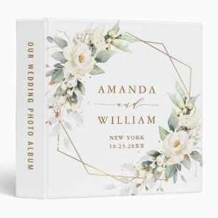 Elegant Pastel White Roses Eucalyptus Wedding Binder