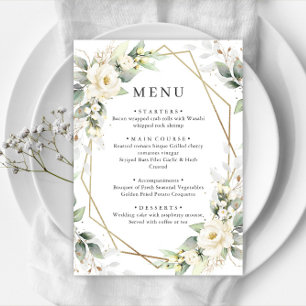 Elegant Pastel White Roses Eucalyptus Wedding Menu