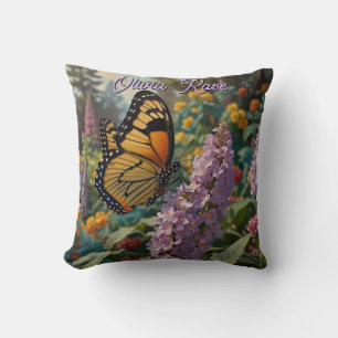 Elegant pastel wildflower garden with butterfly throw pillow