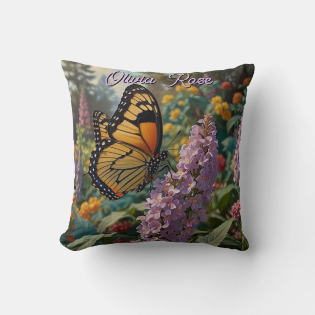 Elegant pastel wildflower garden with butterfly throw pillow (Front)