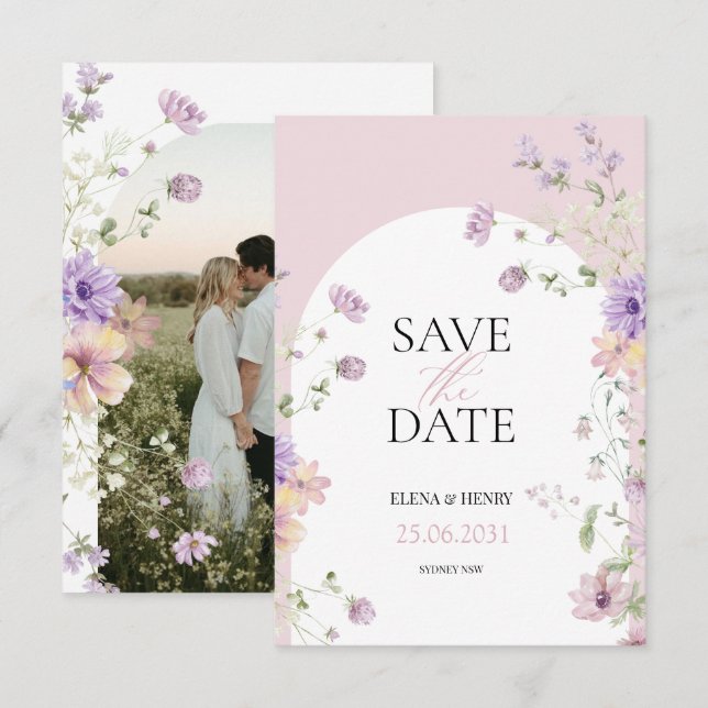 Elegant Pastel Wildflowers Wedding Save the Date Invitation (Front/Back)