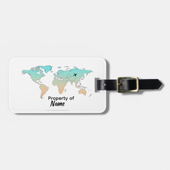Elegant Pastel World Map Luggage Tag (Front Horizontal)