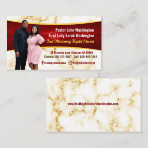 Elegant Pastor and First Lady Marble Photo Church  Business Card