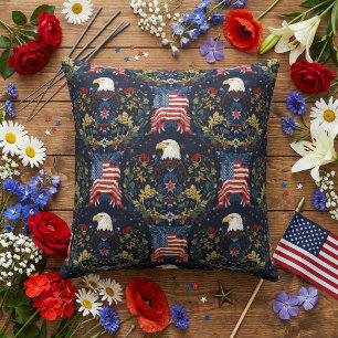 Elegant Patriotic Bald Eagle & American Flag Throw Pillow