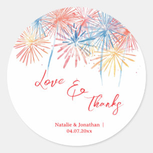 Elegant Patriotic Fireworks   4th of July Wedding  Classic Round Sticker