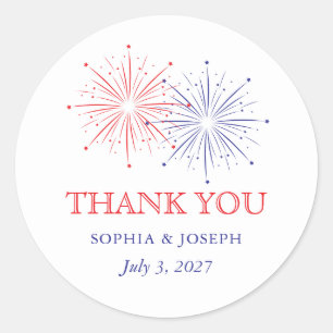 Elegant Patriotic Fireworks   4th of July Wedding Classic Round Sticker
