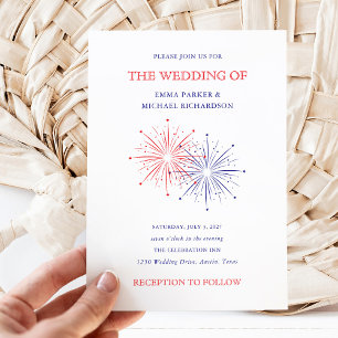 Elegant Patriotic Fireworks 4th of July Wedding Invitation