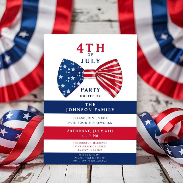 Elegant Patriotic Red White Blue 4th Of July Party Invitation (Elegant Patriotic Red White Blue 4th Of July Party Invitation)