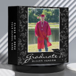 Elegant Pattern Black Graduation Photo Album  Binder<br><div class="desc">Elegant Rococo Pattern Black Graduation Photo Album. Trendy white script on black background with grey ornament pattern. Add your favourite photo and personalize it with your grad’s name,  class year and name of the school. Personalize the special message on the backside or erase it.</div>