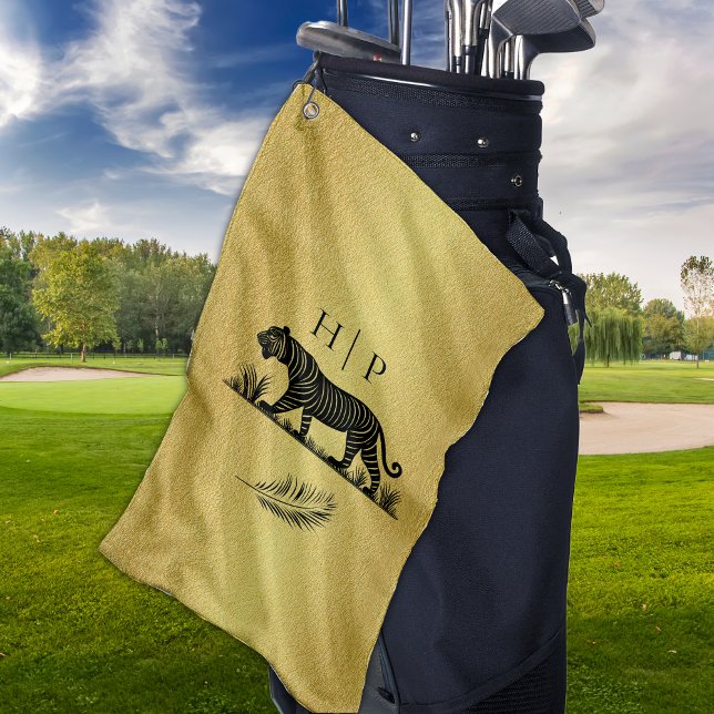 Elegant Pattern Gold Black Monogram Golf Towel (Creator Uploaded)