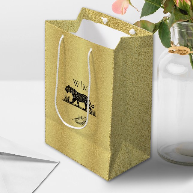 Elegant Pattern Gold Black Monogram  Medium Gift B Bag (Creator Uploaded)