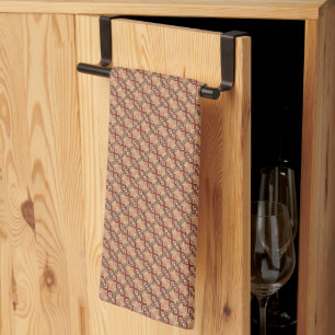 Elegant pattern, golden beige and dark red kitchen towel