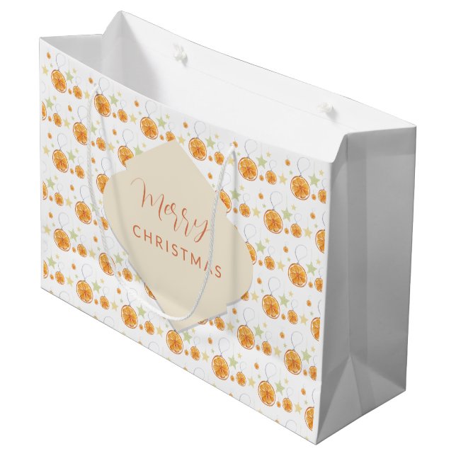 Elegant Pattern Oranges and Stars On Winter White Large Gift Bag (Front Angled)