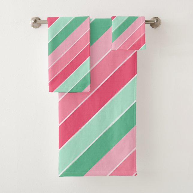Elegant Pattern Template Blue Mint Green Pink Bath Towel Set (Insitu)