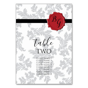Elegant Pattern & Wax Seal Wedding Guest Names Table Number