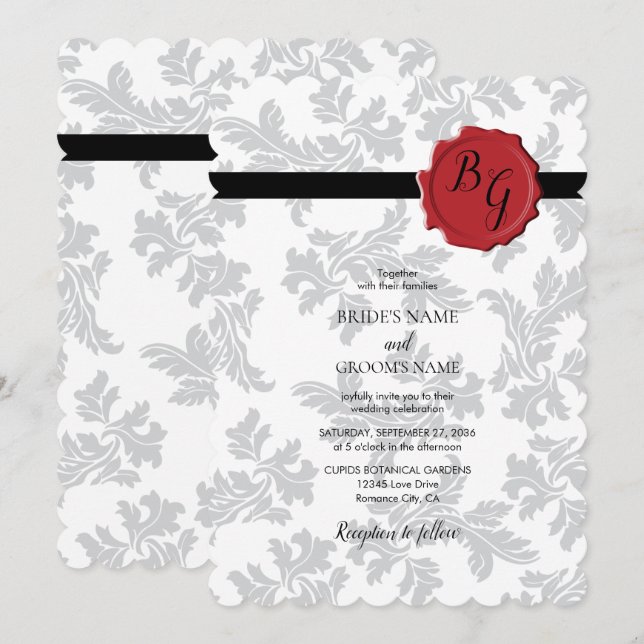 Elegant Pattern & Wax Seal Wedding Invitations (Front/Back)