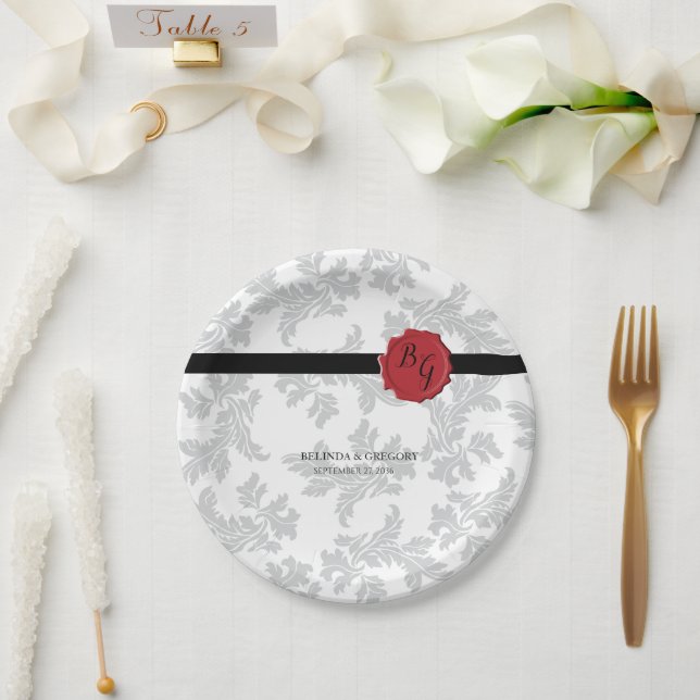 Elegant Pattern & Wax Seal Wedding  Paper Plate (Wedding)