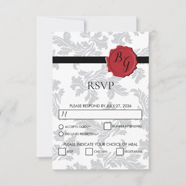 Elegant Pattern & Wax Seal Wedding RSVP Cards (Front)