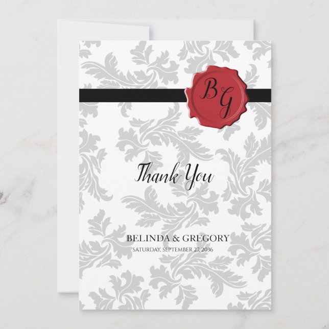 Elegant Pattern & Wax Seal Wedding Thank You Card (Back)