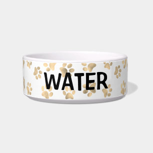 Elegant Paw Print White & Gold Water Cat Or Dog Bowl