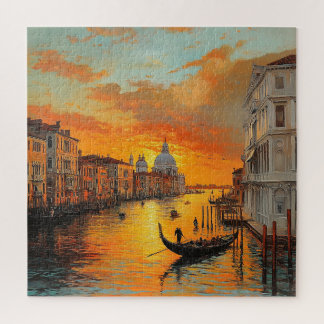 Élégant paysage de coucher de soleil pour puzzle à