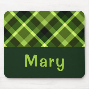 Elegant Pea Green Plaid Monogram Mousepad