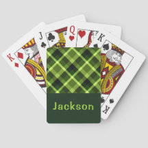 Elegant Pea Green Plaid Monogram Playing Cards