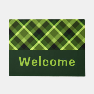 Elegant Pea Green Plaid Monogram Small Door Mat