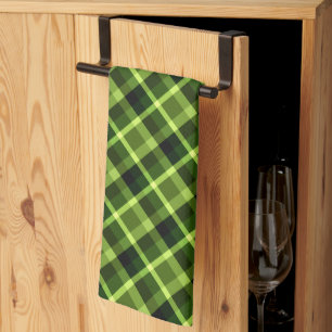 Elegant Pea Green Plaid Pattern Kitchen Towel