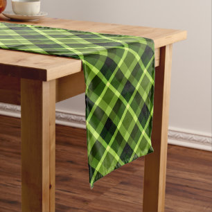 Elegant Pea Green Plaid Pattern Large Table Runner