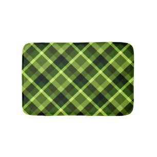 Elegant Pea Green Plaid Pattern Small Bath Mat