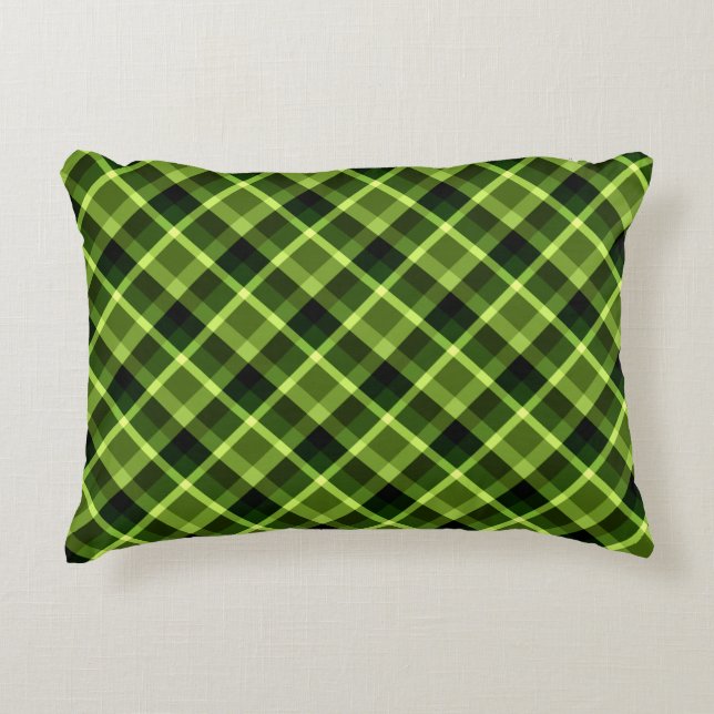 Élégant Pea vert Plaid Motif Accent Coussin (Devant)