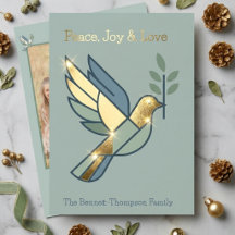 Elegant Peace Joy & Love Graphic Dove Photo Gold