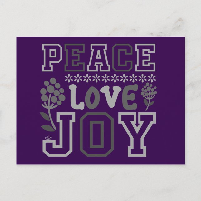 Elegant Peace Love Joy Purple Christmas Holiday Postcard (Front)
