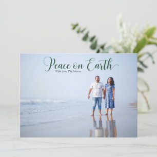 Elegant Peace on Earth Holiday Photo Dark Green Card