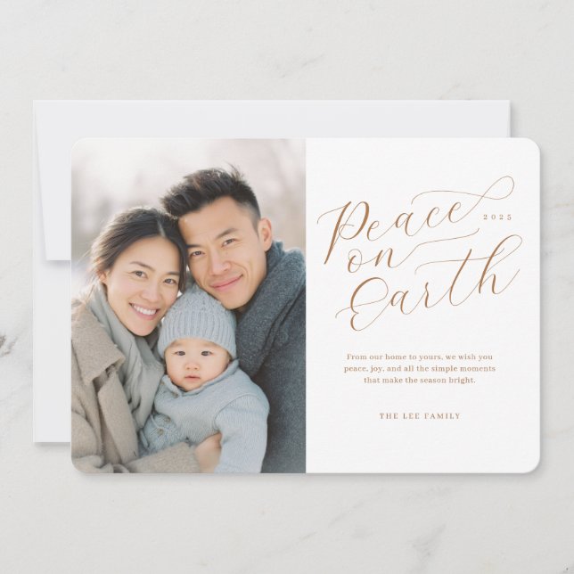 Elegant Peace on Earth Photo Holiday Card (Front)