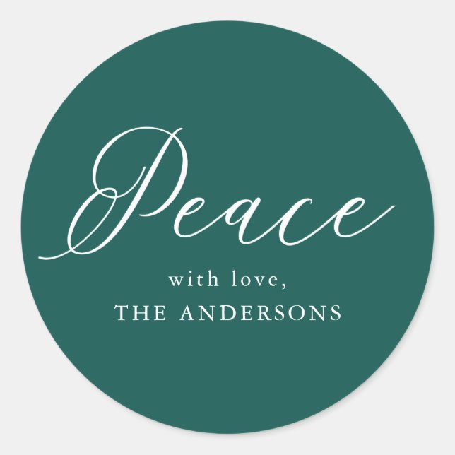 Elegant Peace | Spruce Green Holiday Classic Round Sticker (Front)