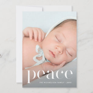 Elegant Peace with Silver Leaves Photo Christmas Holiday Card