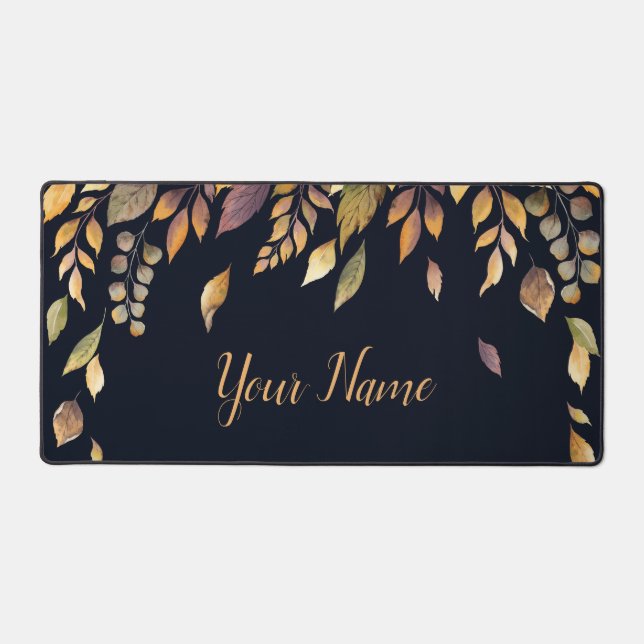 Elegant Peaceful Decorative Autumn Leaves Desk Mat (Front)
