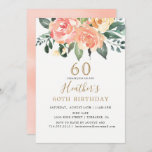 Elegant Peach and Gold Floral 60th Birthday Invitation<br><div class="desc">Elegant Peach and Gold Floral 60th Birthday Invitation | Adult Birthday Invitations | Elegant 50th Invitations | Sixty Invitation</div>