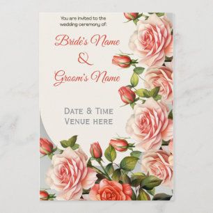 Elegant Peach and Red Floral Wedding Invitation