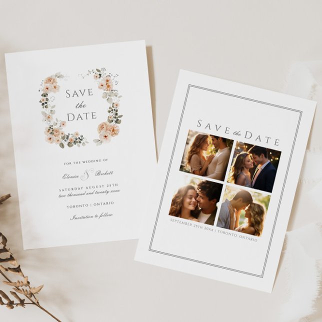 Elegant Peach and Sage Floral Save the Date Invitation (Creator Uploaded)