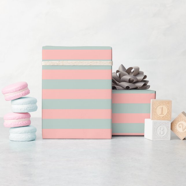 Elegant Peach And Teal Colour Pastel Tones Striped Wrapping Paper (Baby Shower)