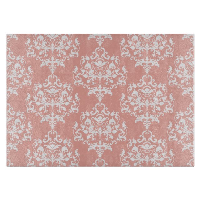 Elegant Peach and White Damask Pattern Cutting Board (Front)